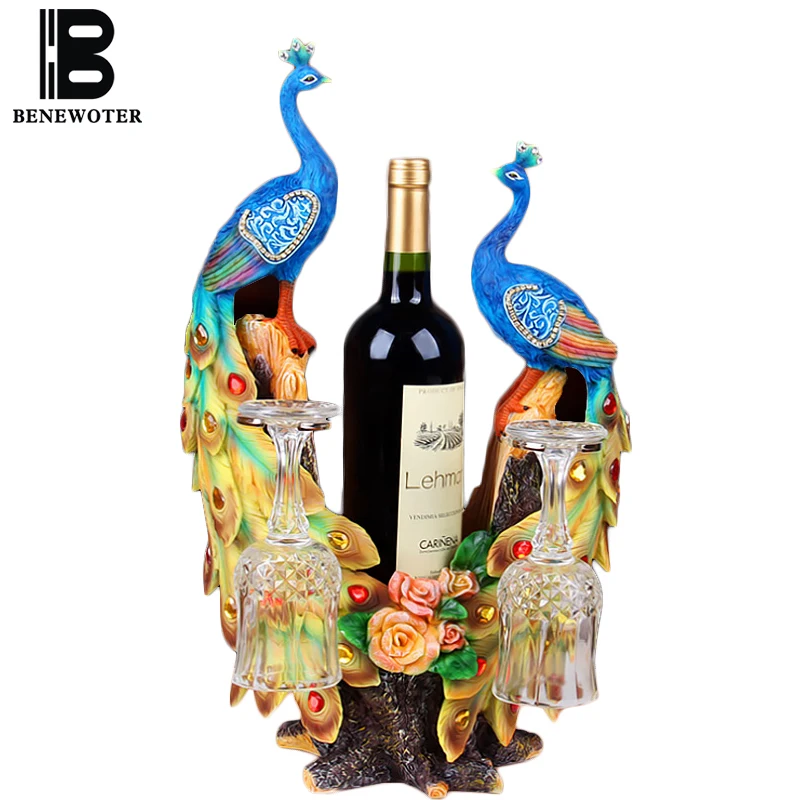 Creative Peacock Wine Rack Kitchen Bar Accessories Resin Crafts Peacock