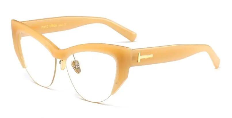 CCSPACE женские очки кошачий глаз оправа для мужчин и женщин без оправы с Т-образными заклепками брендовые дизайнерские оптические очки модные очки 45108 - Цвет оправы: C10 Champagne  clear