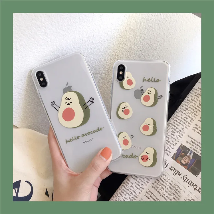

Cute Cartoon Fruit Avocado korean Transparent Phone Case For iPhone 7 7 Puls 6 6S 7 8 Puls X Xsmax XR Xs Case Soft TPU Cover