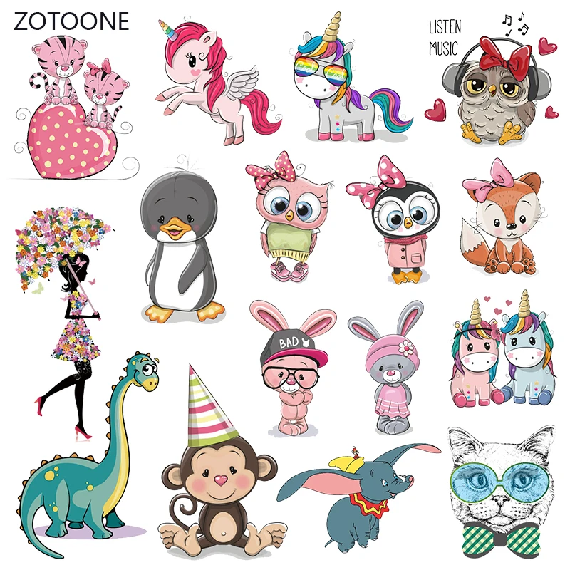 

ZOTOONE Cute Animal Stripes Iron on Transfer Patches on Clothing Diy Patch Heat Transfer for Clothes for Girl T-shirts Sticker M