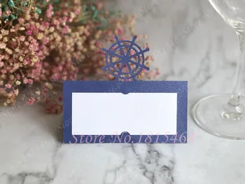 

50pcs Free Shipping Laser Cut Nautical Anchor Ship Wheel tent Paper Place Name Seat Wedding Invitation Table Card Wedding Party