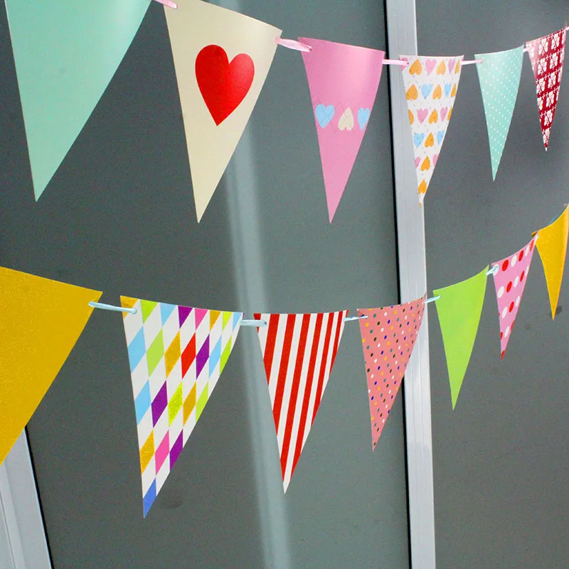 NEW! Colorful 1bag/lot Birthday Party Hanging Paper Flags Banner&Paper