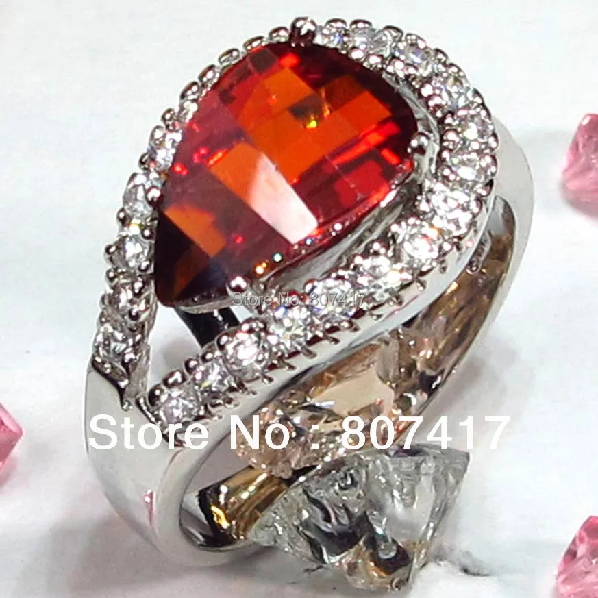 

SHUNXUNZE fashion big Engagement Wedding vintage rings for women dropshipping Red Cubic Zirconia Rhodium Plated R329 size 6 7 8
