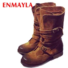 ENMAYER Mid-Calf genuine leather low heels short booties women buckle ankle boots spring autumn shoes woman motorcycle boots new ENMAYER Mid-Calf genuine leather low heels short booties women buckle ankle boots spring autumn shoes woman motorcycle boots new