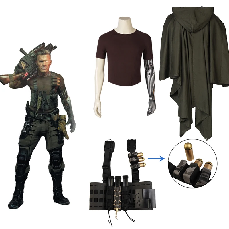 

Deadpool 2 Costume Man Cable Cosplay Superhero T Shirt Leather Outfit Halloween Glove Suit Adult Men Clothes Cloak Props Holster