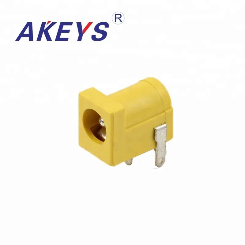 

15PCS DC-005 Yellow Environmental protection 5MM-2.1MM 3 pins plain stitch DC Power Jack with Bent PIN