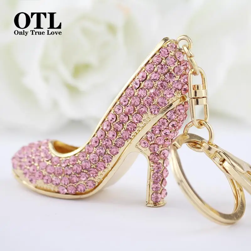 

2016 New Style Chic High Heel Crystal Rhinestone Keychains Shoe Keyring charm Women Handbag key holder Girl Bag Pendant Jewelry