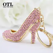 2016 New Style Chic High Heel Crystal Rhinestone Keychains Shoe Keyring charm Women Handbag key holder
