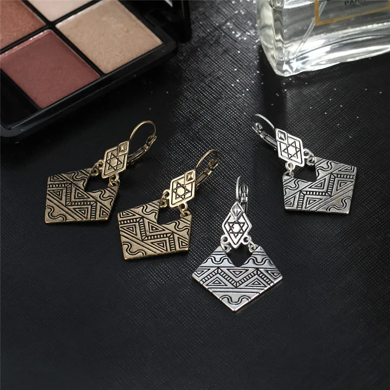 Vintage Drop Earrings For Women Punk Antique Tibet Geometry Dangle Earring