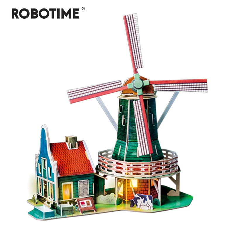 

Robotime New DIY Retro Windmill Doll House Puzzle Miniature Wooden Model Construction Toy House Toy Child Adult Gift jooyoo