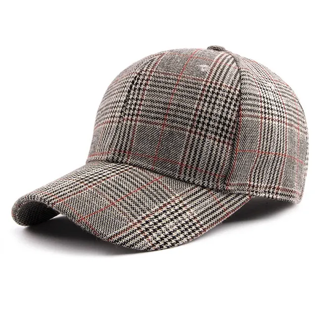 Women's Vintage Tweed Outfit Baseball Cap Plaid Pattern Curved Brim