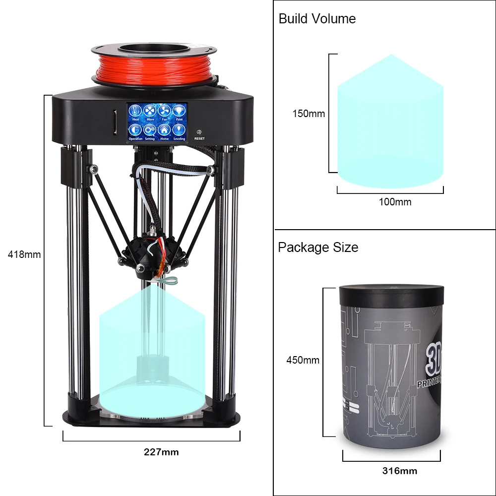 BIQU Magician 3d принтер мини kossel delta принтер высокая точность полная сборка 2,8 дюймов TFT сенсорный экран с PLA нитью