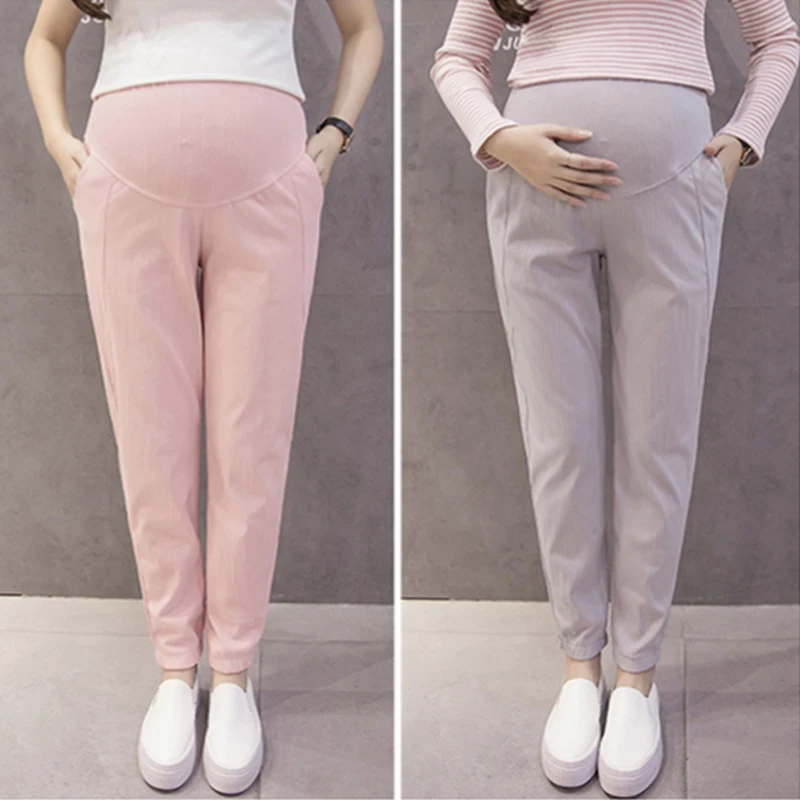 2018 New Maternity Pants High Waist Pregnant Pants Drawstring Belly