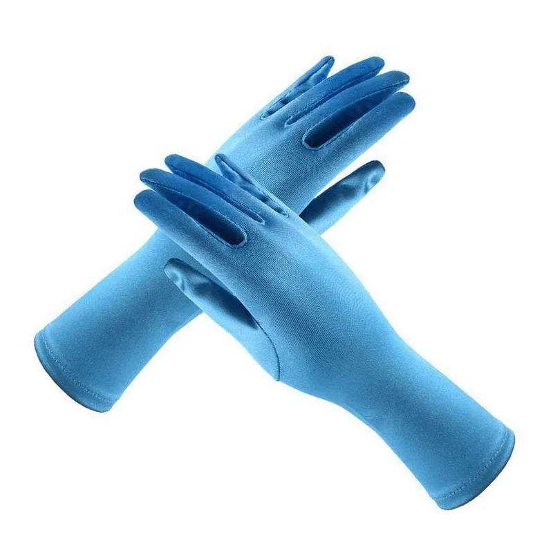 MUABABY/коронация Эльзы для девочек; перчатки; 9 цветов; парча; короткие длинные перчатки; 24 см; однотонная одежда для костюмированной вечеринки; Карнавальный костюм для девочек - Цвет: Blue Gloves