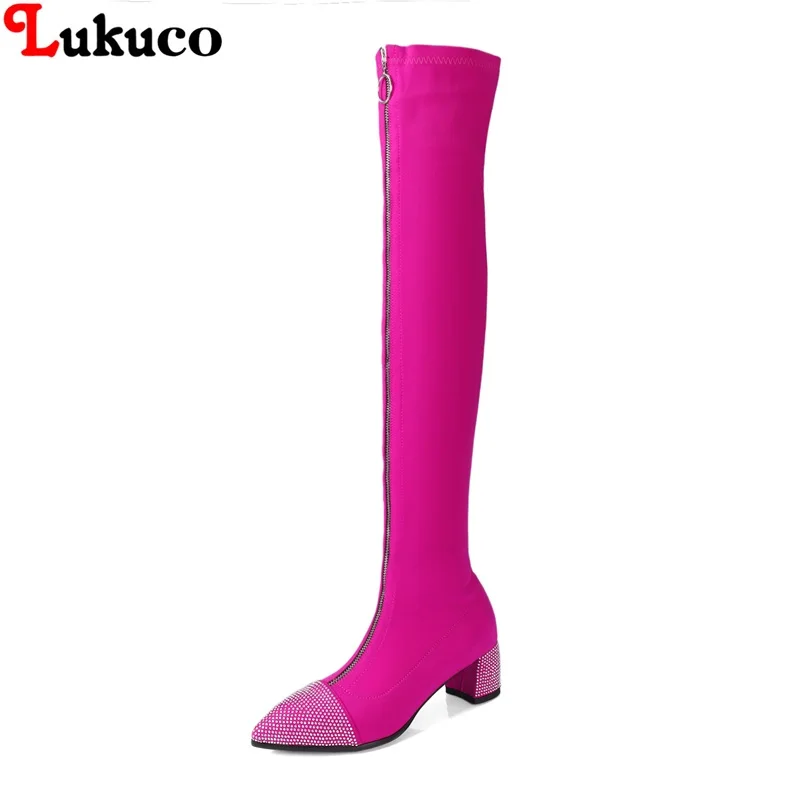 

2018 Fashion Ladies Boots Spring Autumn Stretch Fabric Over the knee Botas Size 40 41 42 43 Handmade Free Shipping Women Shoes