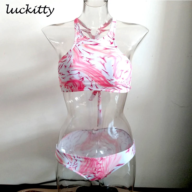 

2019 High Neck Bikini Set Sexy Women Swimsuit Swimwear Halter Female Cross Strap String Crop Top Push Up Beach Bathing Suit