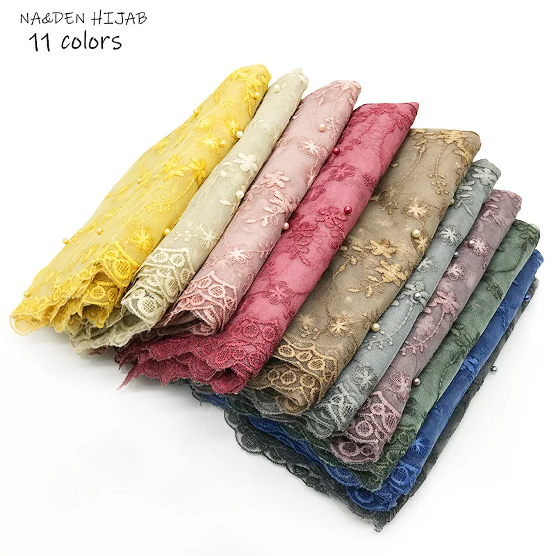 

Women lace hijab scarf embroidery lace edge design fashion scarves and shawls echarpe muffler luxury muslim hijabs