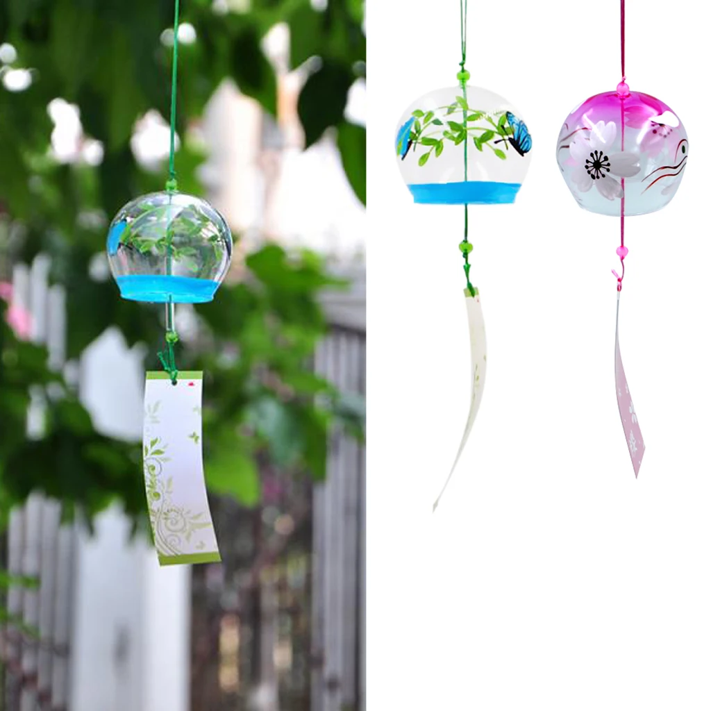 2 шт японский стиль стеклянный колокольчик Furin Wind Chime вишневый цвет узор с Сакурой