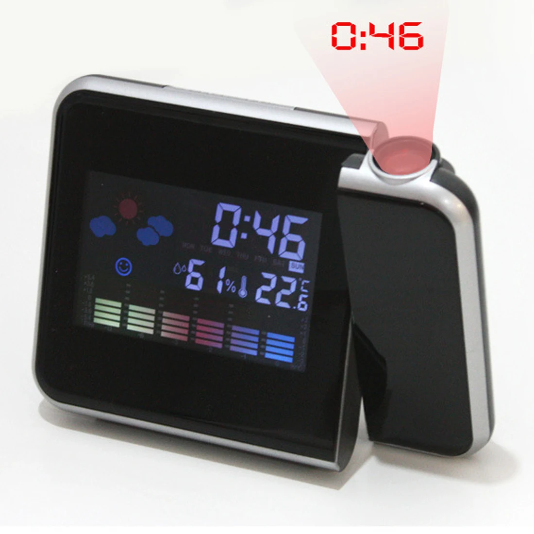 

Black Digital Projection Alarm Clock Weather Station with Temperature Thermometer Humidity Hygrometer/Bedside Wake Up Projector