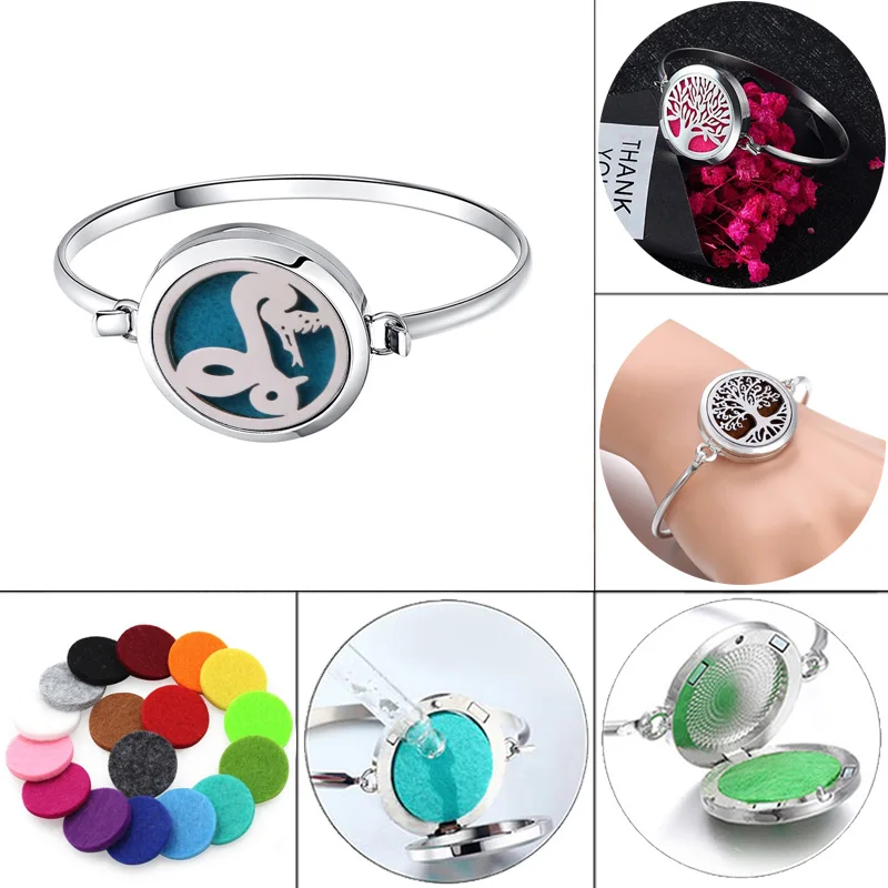 

Snake pattern Perfume Bracelet Essential Oil Diffuser Aromatherapy Locket Bracelet Tree 316L Stainless Steel Diffuser Bracelet