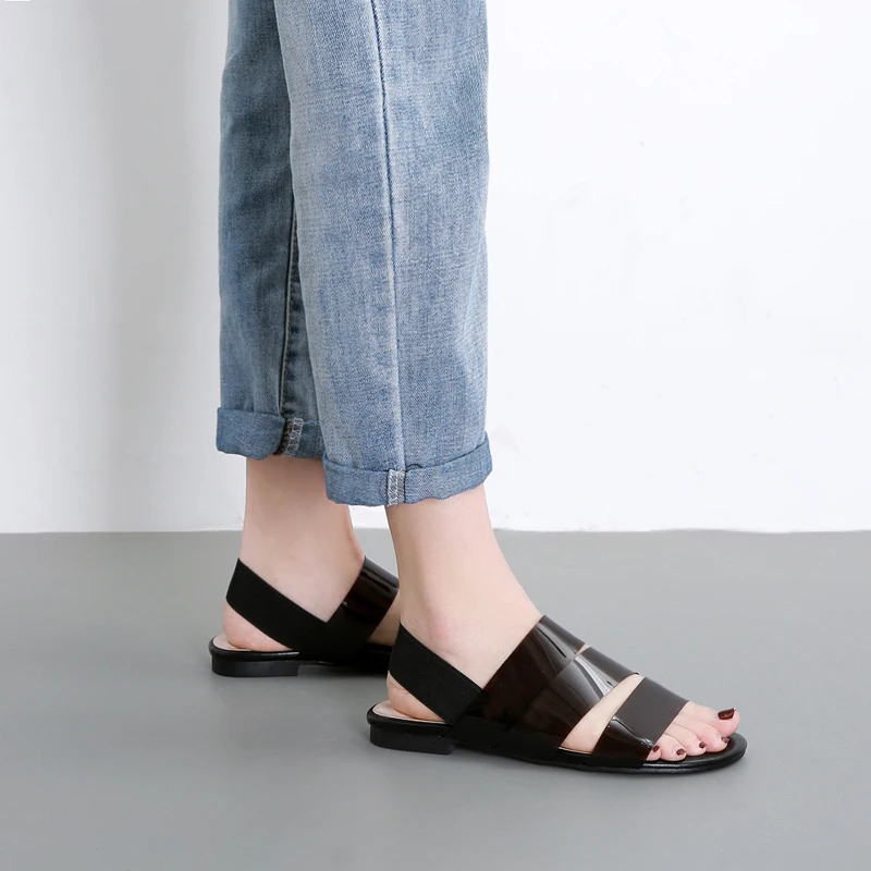 

Women Sandals Fashion PVC Transparent Ladies Sandals Black Low Heel Womens Sandals Flat Shoes Comfortable Girl Shoes