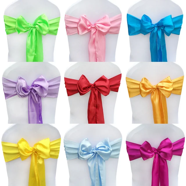 25pcs lot satin chair cover sash bow tie ribbon decoration wedding