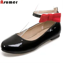 Asumer/ горячая распродажа; Новое поступление; женская обувь на плоской подошве, Одноцветный с бантом и пряжкой весна-осень тонкие туфли простые удобные