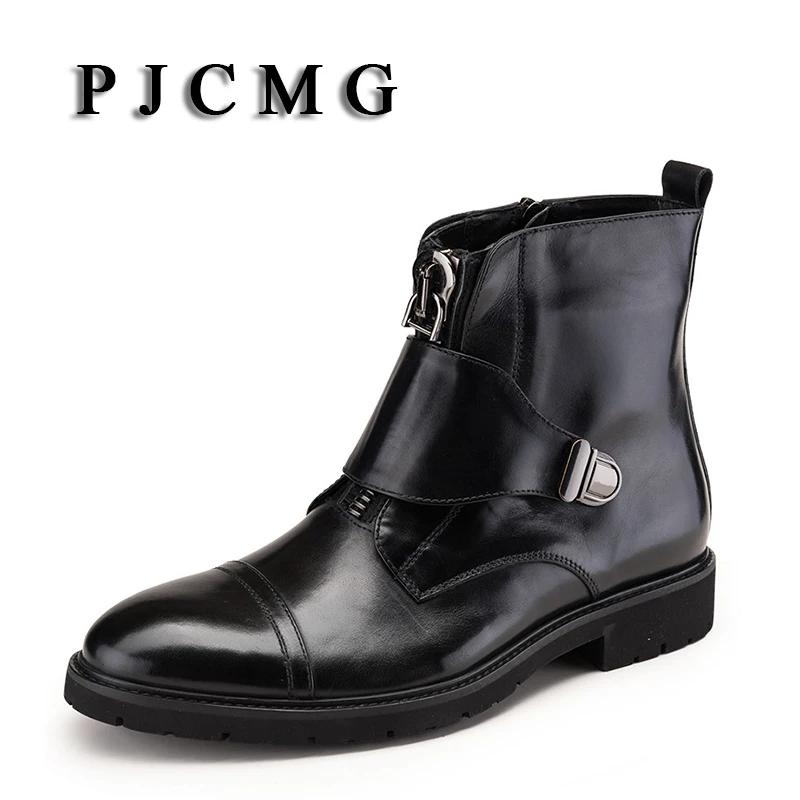 PJCMG/Новинка; роскошные мужские ботинки на молнии; сезон осень-зима; модные мужские ботинки Martin в британском стиле ретро с острым носком; мужские ботильоны из натуральной кожи