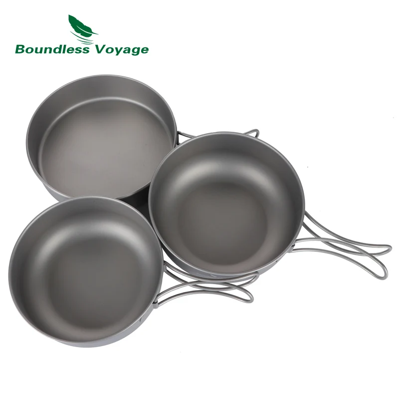 Boundless Voyage Outdoor Camping Picnic Ultralight 3pcs Titanium Bowl Pan Plate Dish Set Cookware Tableware Dinnerware Boundless Voyage Outdoor Camping Picnic Ultralight 3pcs Titanium Bowl Pan Plate Dish Set Cookware Tableware Dinnerware