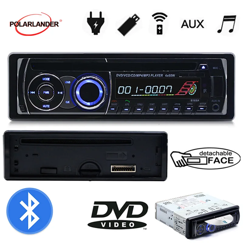 Bluetooth Car Radio Removable panel CD DVD MP3 player FM AUX IN USB SD card Stereo Audio Music 1