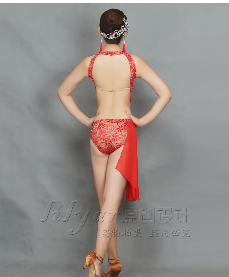 Платье для латинских танцев для женщин выступления костюм красный кружево китайский спинки алмаз украшения