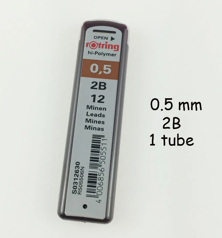 Rotring 2B/HB/B 0,5/0,7/0,9/1,0 мм карандашные грифели механические карандаши для заправки зажигалок автоматически стержни для карандаша для рисования - Цвет: 05 2B 1 tube