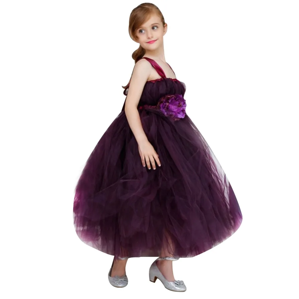 

Plum Ankle Length Wedding Princess Dress for Girls Clothing Christmas Party Dress Flower Girl Bridesmaid Tutu Dress Vestido 2-16