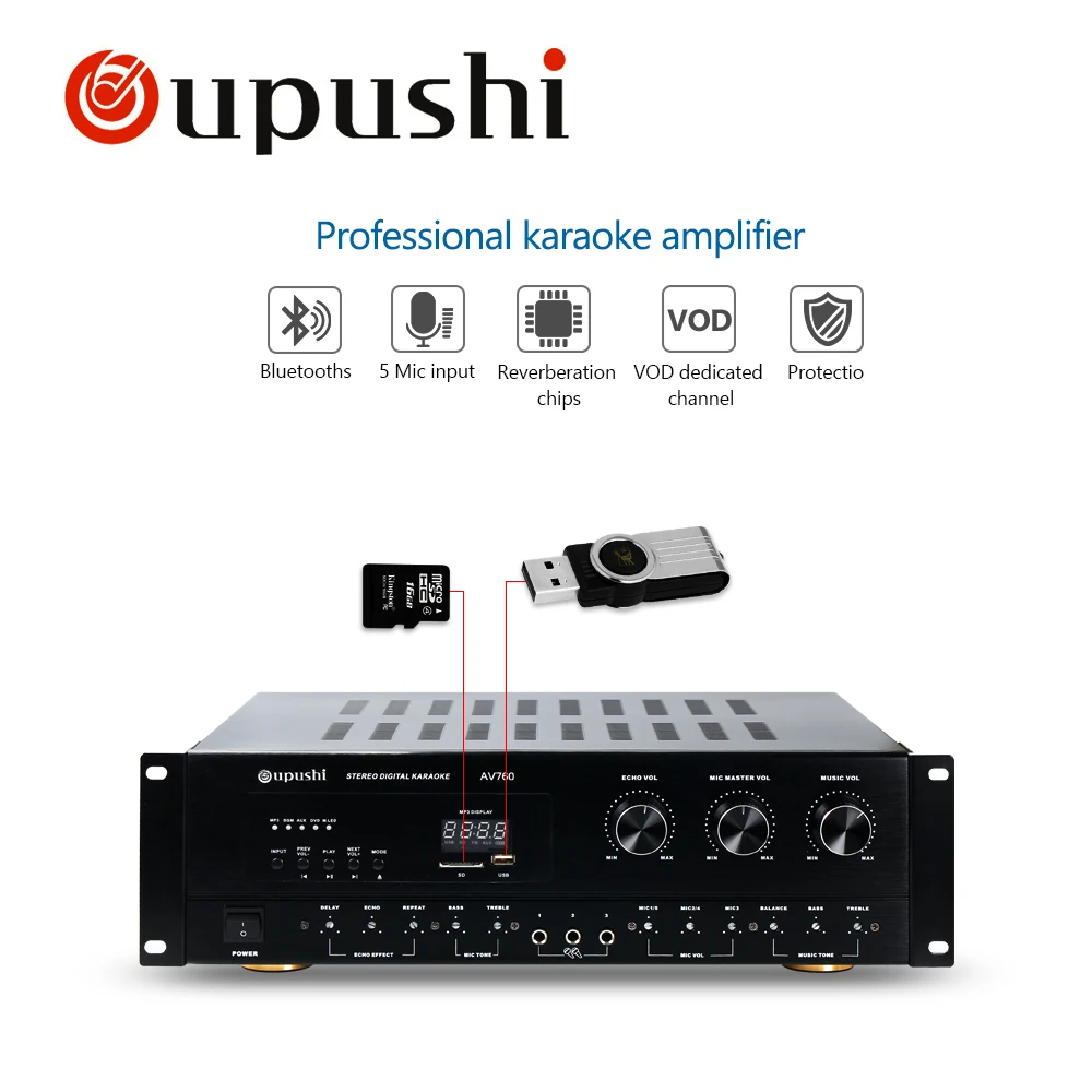 Sale Oupushi Home Theater System 250W AV Karaoke Amplifier 8 Ohm Digital Stereo Echo Ceiling Speaker 30W Coaxial Wall Speaker 4