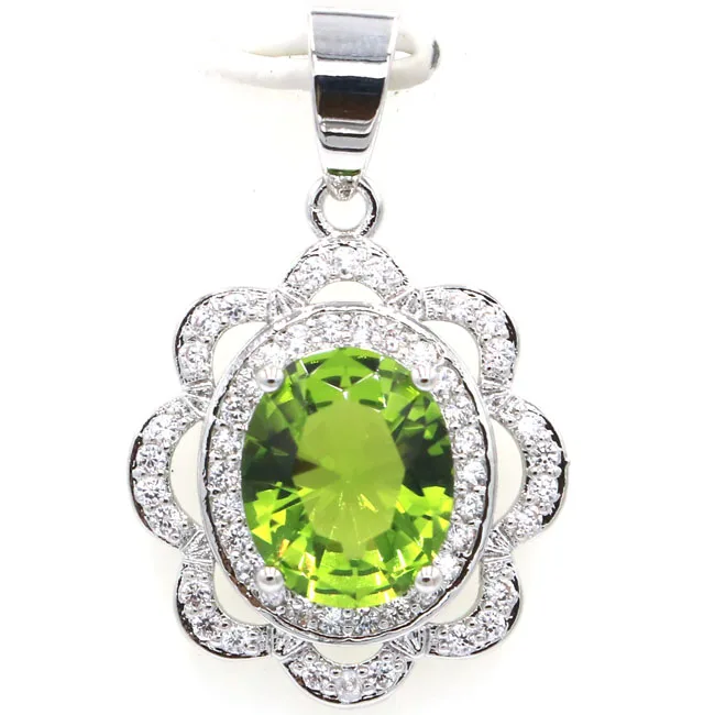 Fantastic Flowers Green Peridot White Cz Ladies Party 925 Sliver Pendant 30X19Mm huismerk kopen in de aanbieding