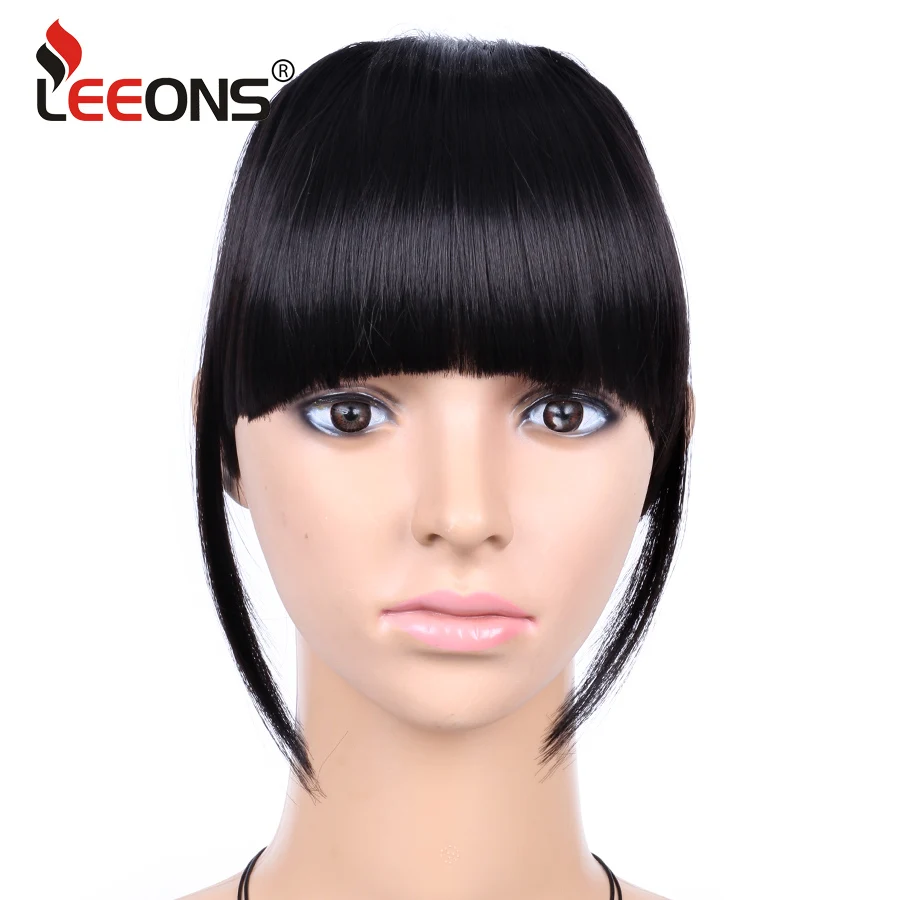 Leeons Natural Blunt Bangs Clip-In Dark Light Brown Black Synthetic False Hair Fringe Pure Colors 6\
