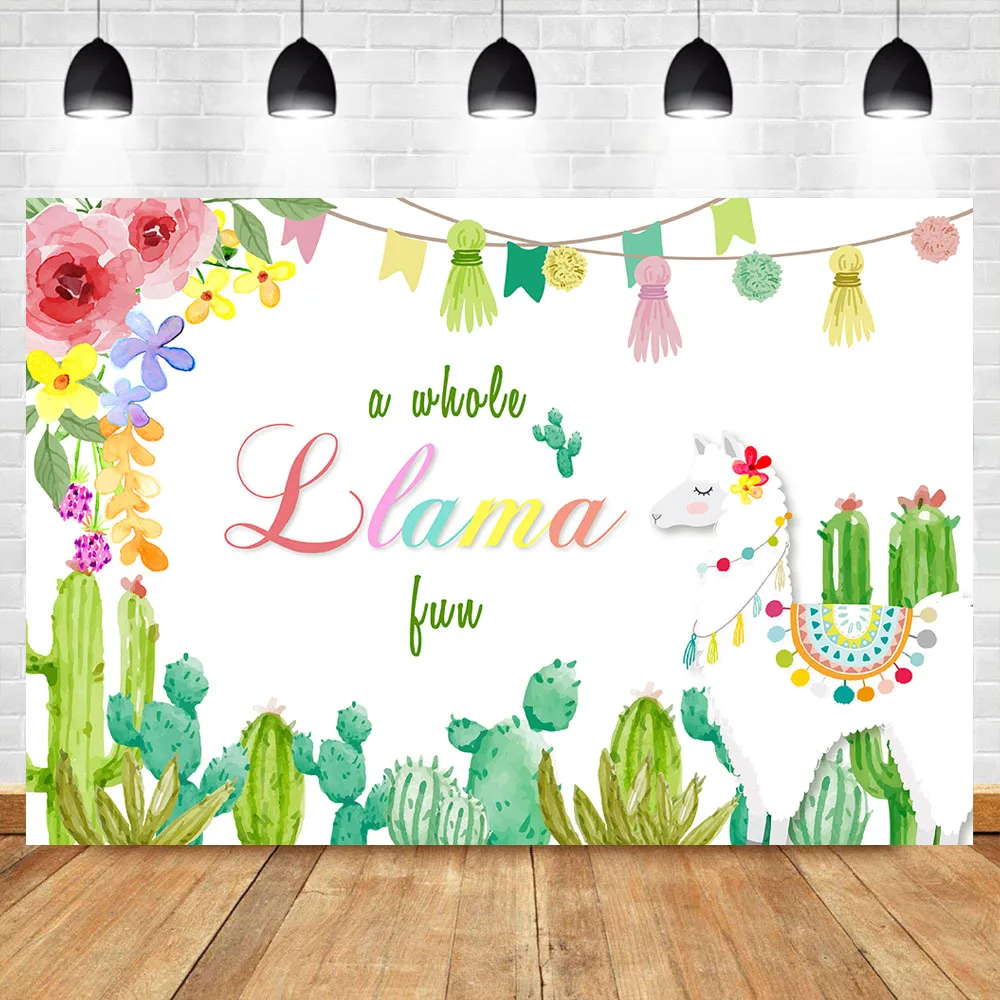 

Llama Fun Backdrop Llama Birthday Photography Backdrops Mexican Llama Watercolor Floral Cactus Photo Background Baby Shower