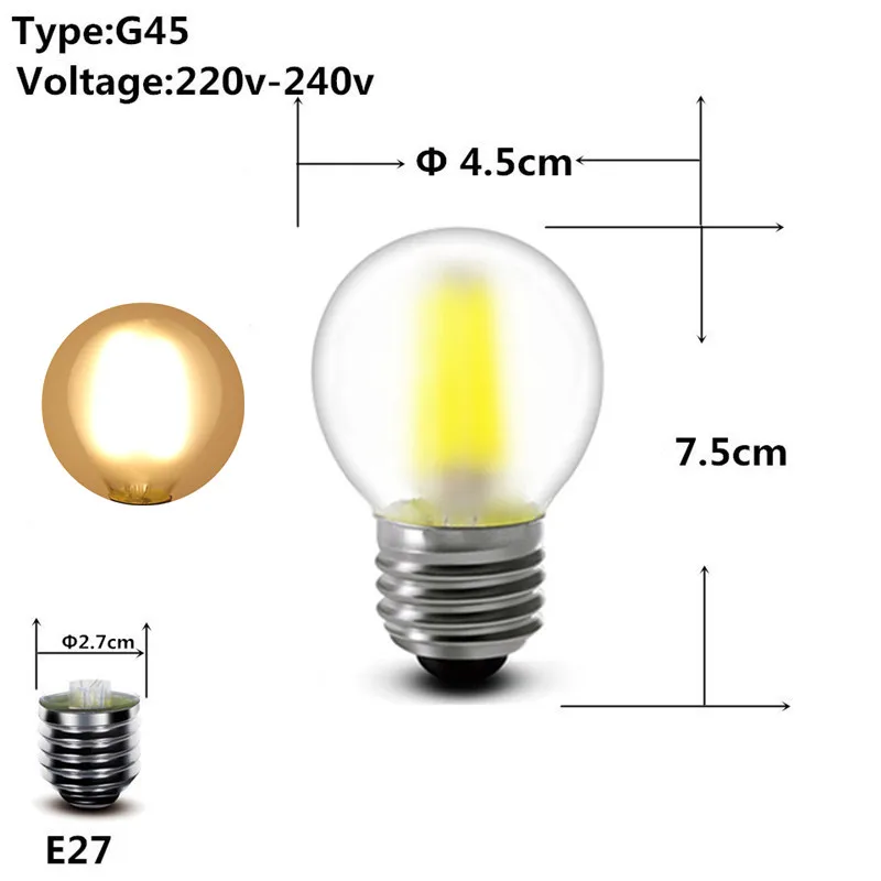 2 Вт 4 Вт 6 Вт 8 Вт COB Светодиодный прожектор E27 E14 220 в 230 В A60 G45 C35 Глобус матовый fliament светодиодный шар лампа светильник лампа - Испускаемый цвет: Frosted G45 E27