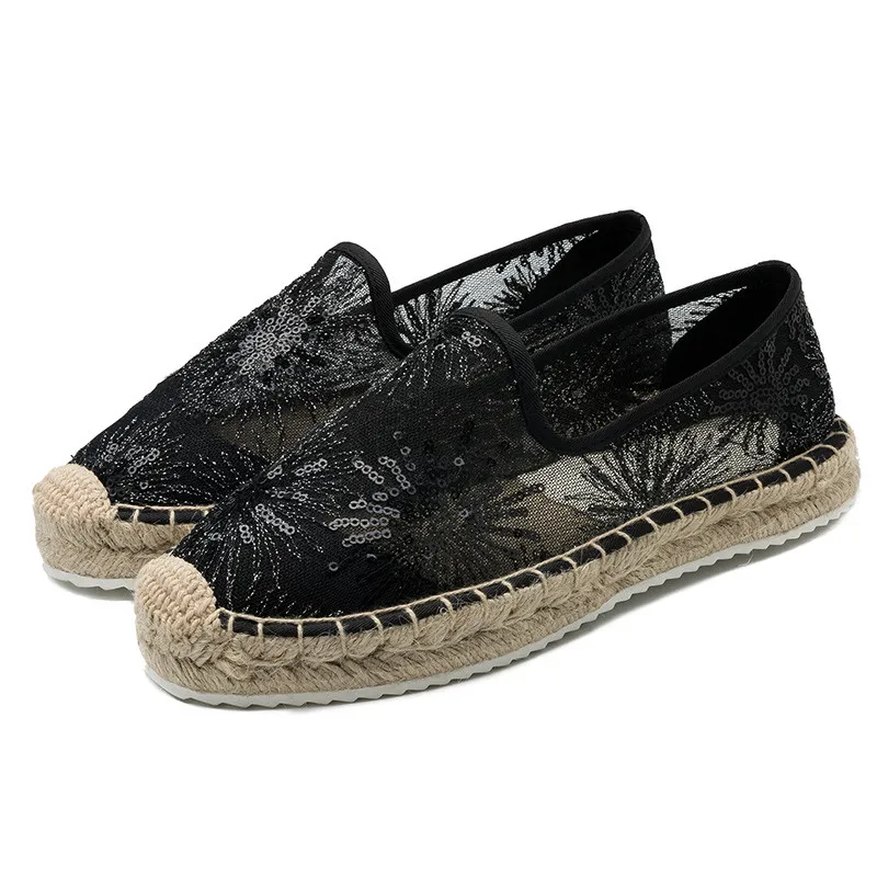 Bling Women Platform Fisherman Shoes Lace Slip-on Casual Loafers Flats Breathable Mules Vintage Ladies Women's Espadrilles Shoes (17)