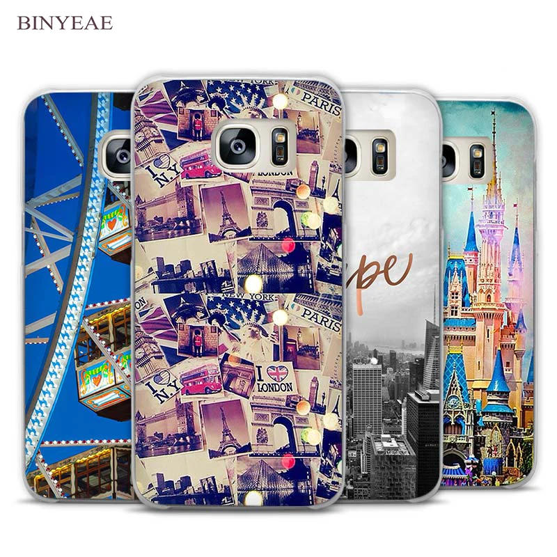 

BINYEAE Travel in the world Transparent Phone Case Cover for Samsung Galaxy S3 S4 S5 S6 S7 S8 Edge Plus Mini