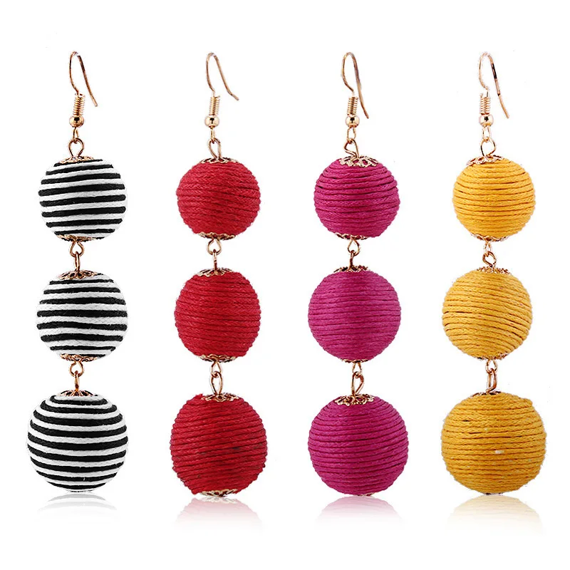 1pair Length 10cm Tassels Dangle Earrings With Handwoven Cotton Line