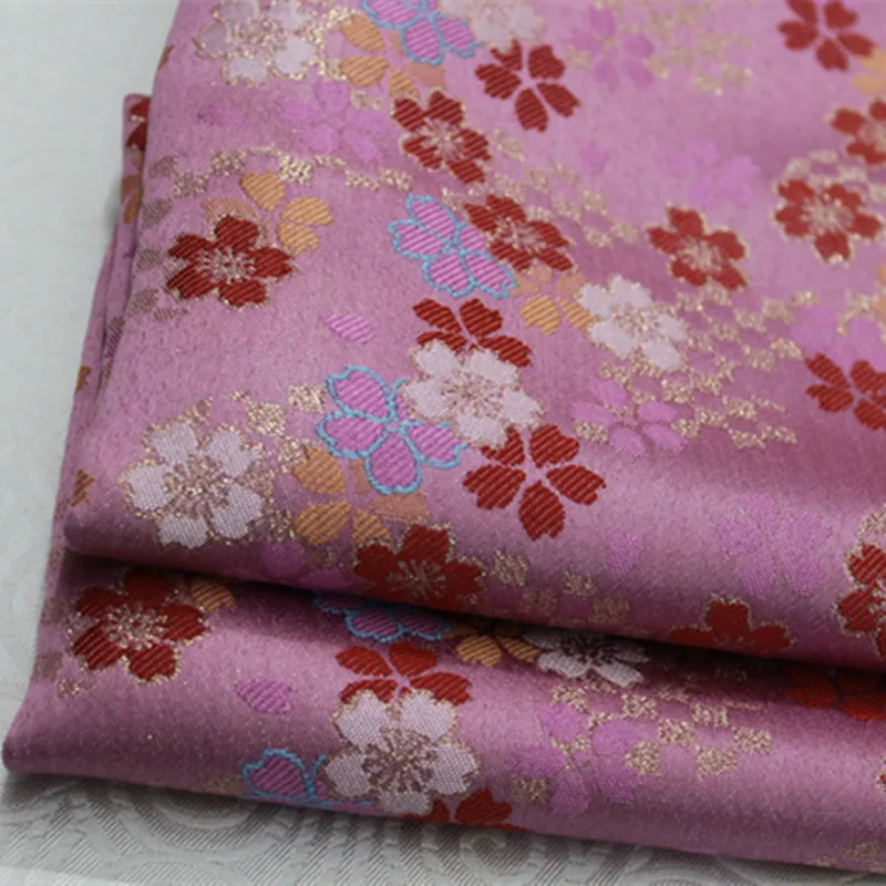 CF390 1Yard Pink Sakura With Gold Embroidery Brocade Jacquard Chinese Silk Fabric For Women Dress Qipao Sew | Дом и сад