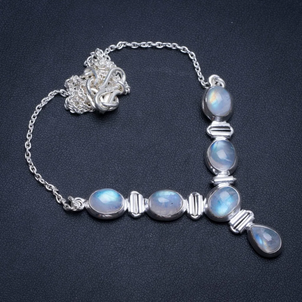 

Natural Rainbow Moonstone Handmade Indian 925 Sterling Silver Y Necklace 18.5" T8567