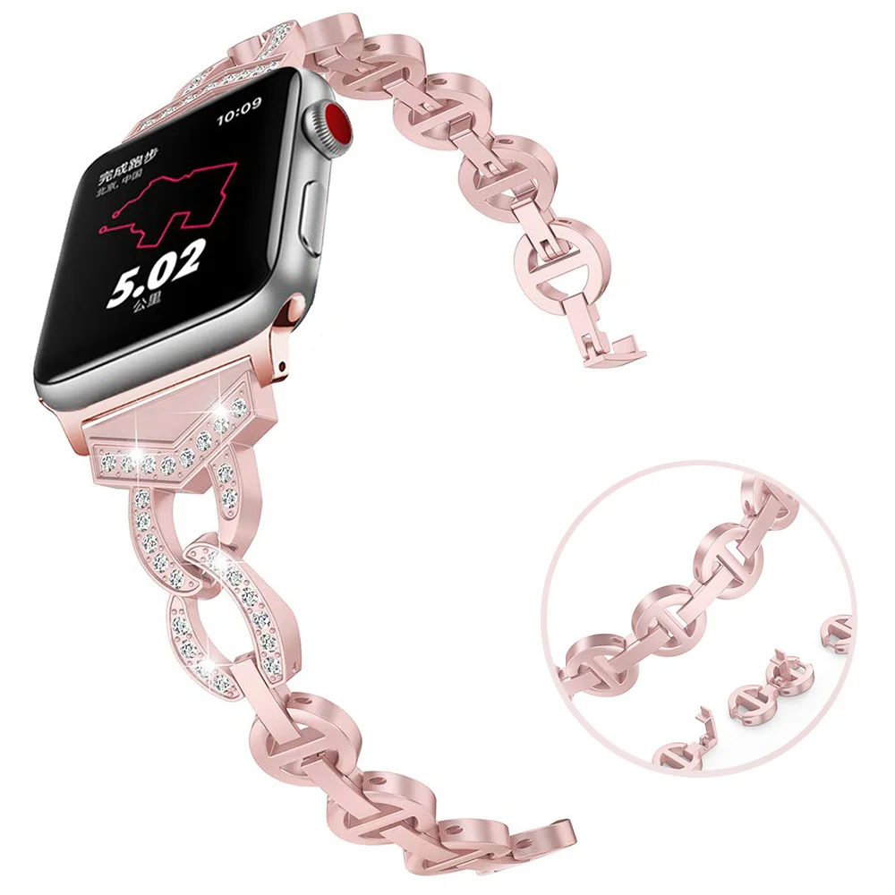 Ремешок для браслета со стразами Apple Watch SE Band Series 6 5 4 3 2 Роскошный Металлический
