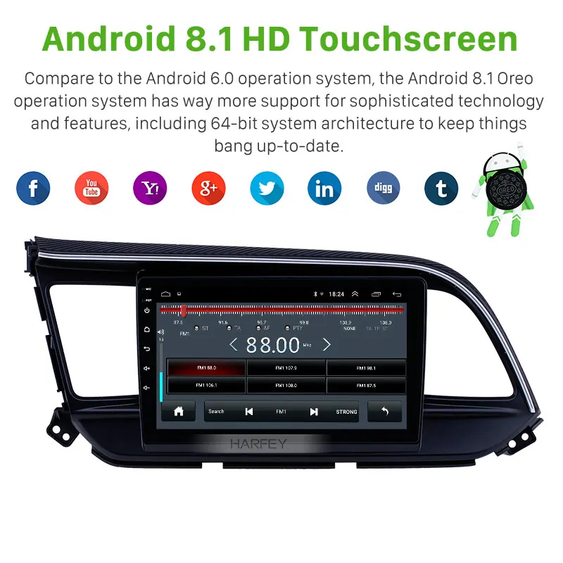 Perfect Harfey Android 8.1 Touchscreen GPS Navigation 9 inch car Radio for Hyundai Elantra 2019 with USB WIFI AUX support Carplay SWC 2