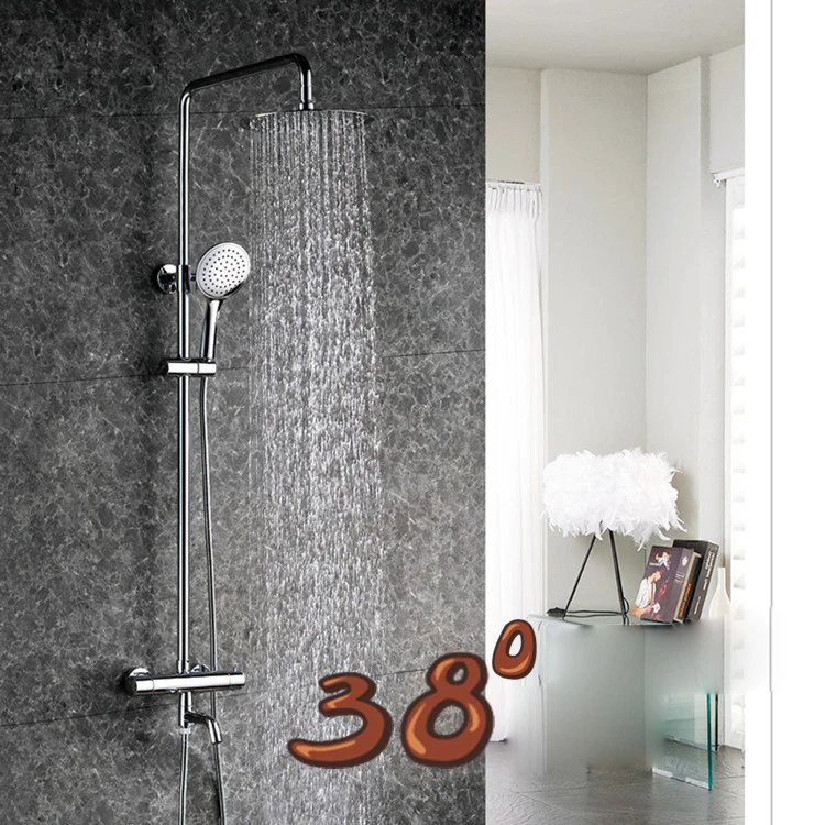 

Luxury High Quality Chrome Finish Ultra-thin Rain Shower Faucet Set Bathroom Wall Mounted rmostatic Valve W/ Hand Sprayer