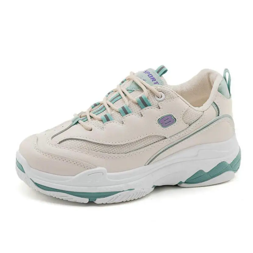 

Thick bottom Vulcanized Shoes Woman Sneakers platform new Breathable Mesh PU Patchwork Shoes Women Running white size 34-39 Z236