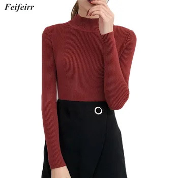 

Autumn Winter Basic Pullover Women 2018 Korean version of the solid color Slim Knit Half Turtleneck Sweater Tops Femme