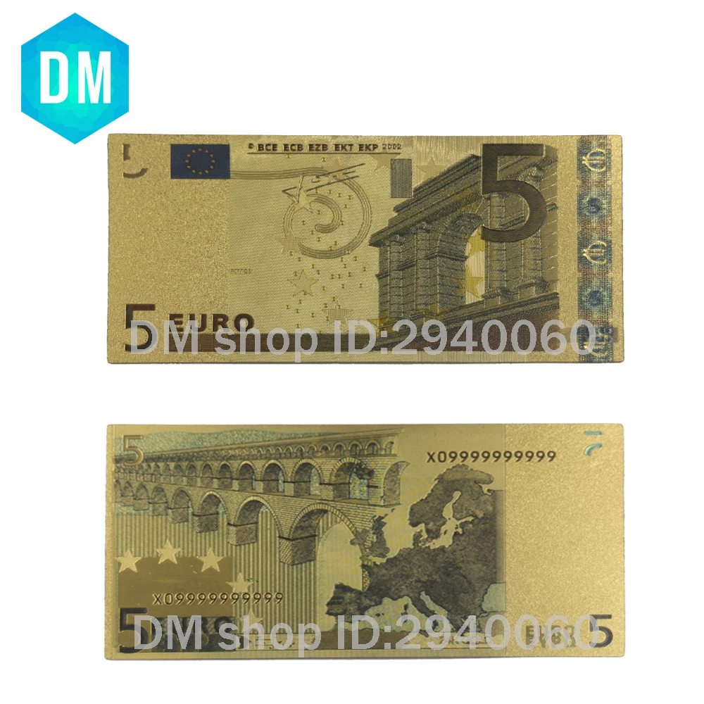 

Hot Sale Nice Colored Europe Gold Banknotes 5 Euro Banknotes In 24k Gold Foil Plated Fake Money for Collection
