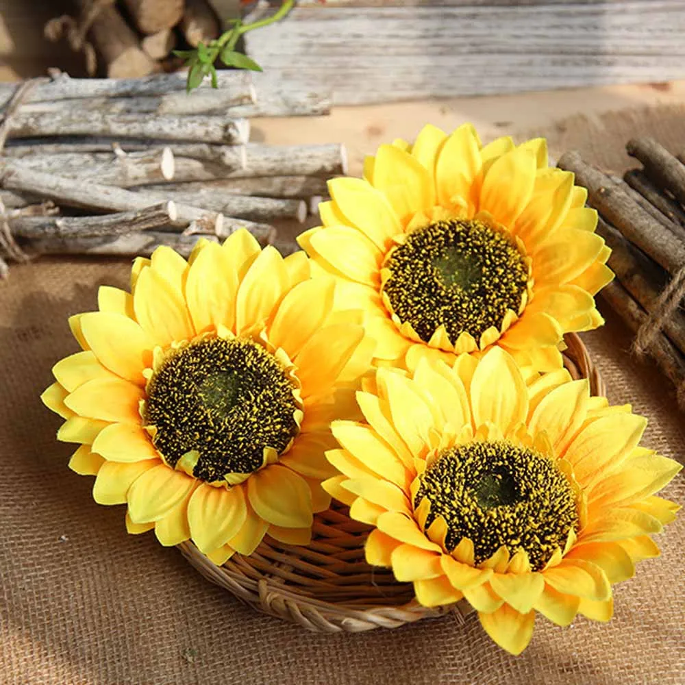 Fake Silk Artificial Sunflower Flower Heads Bouquet Floral Garden Home